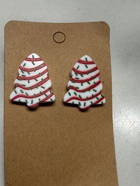 Christmas Tree Earrings - White and Red Holiday Studs
